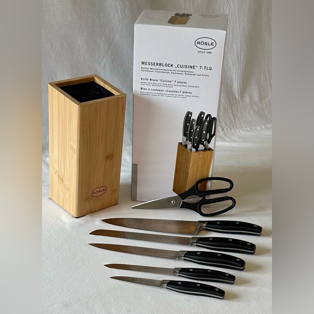 Rosle German Made Knife Set with Block Includes 5 Knives and Kitchen Scissor